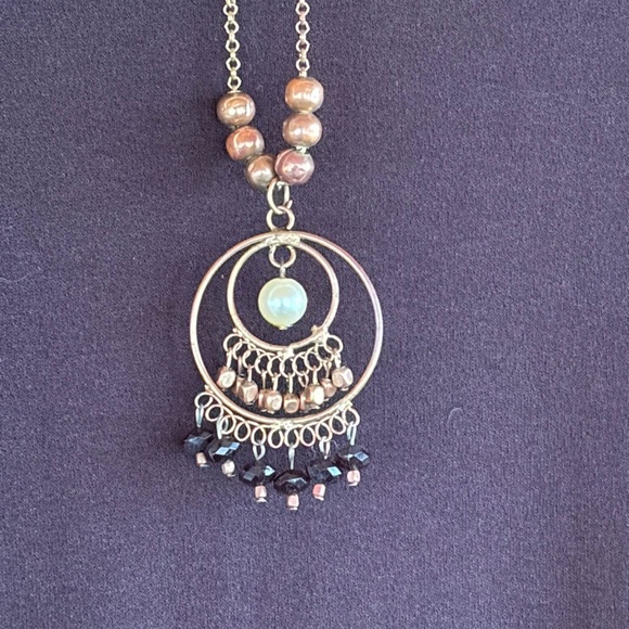 Vintage Jewelry - Vintage Boho Pendant Necklace EAST Signed Brass Copper Beads Dangle Statement